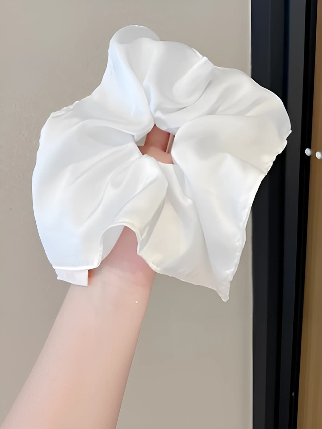 White satin square scrunchie