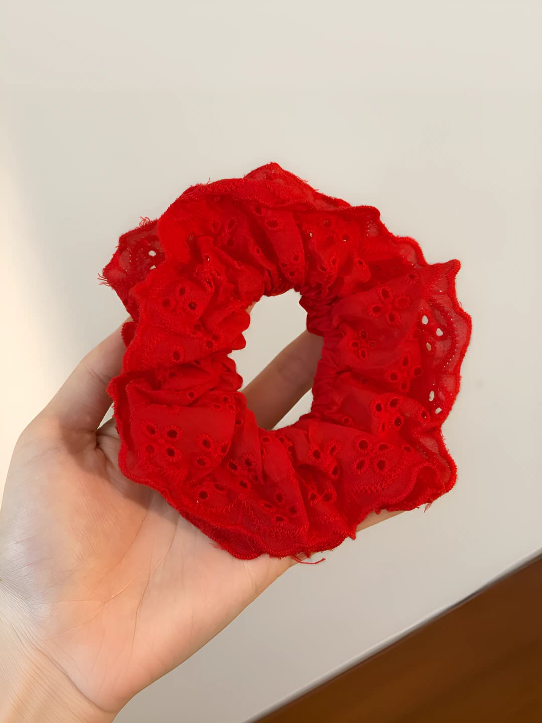 Red, double layer, lace cutout