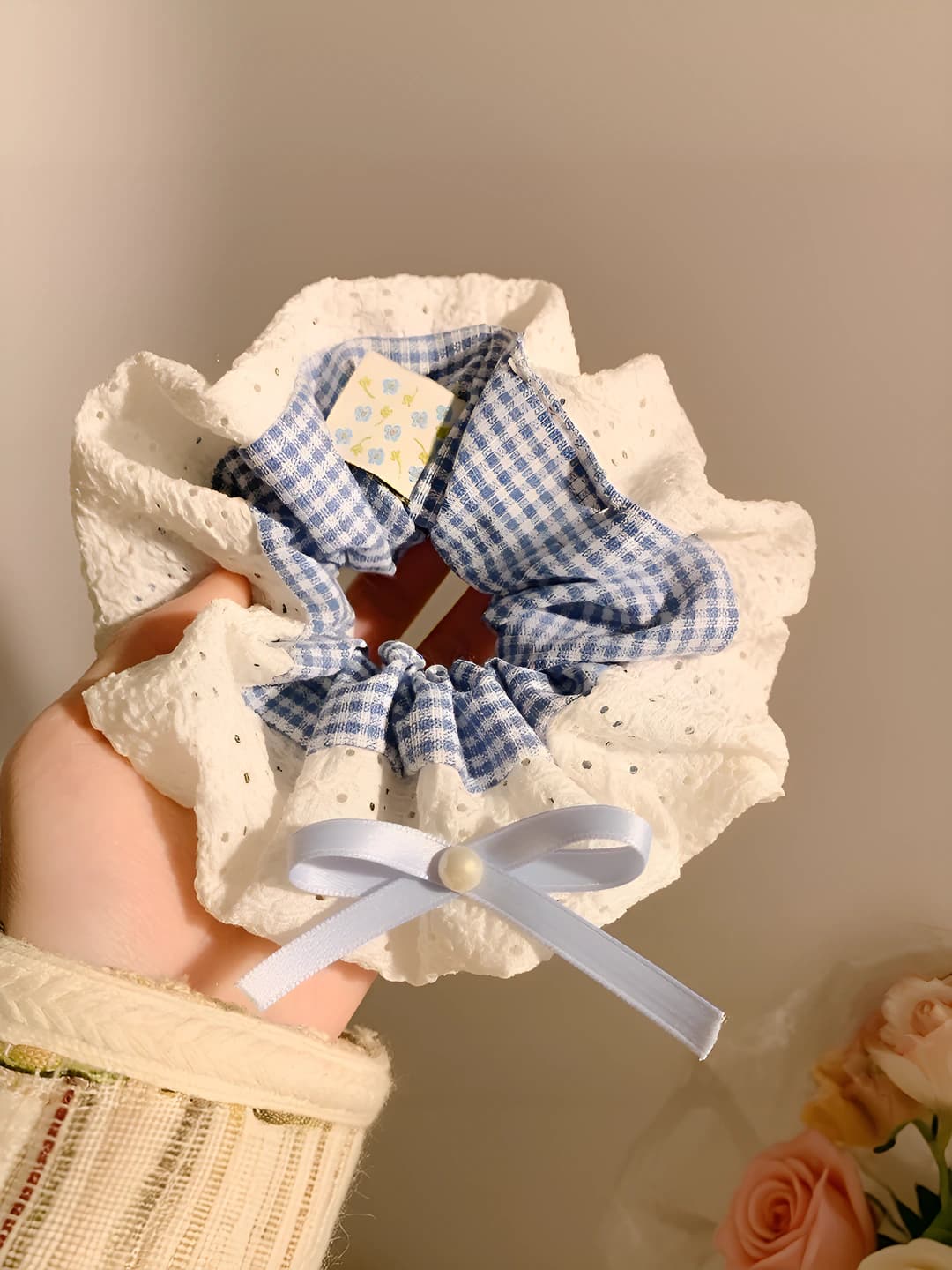 Blue plaid lace, double-sided, 16 cm