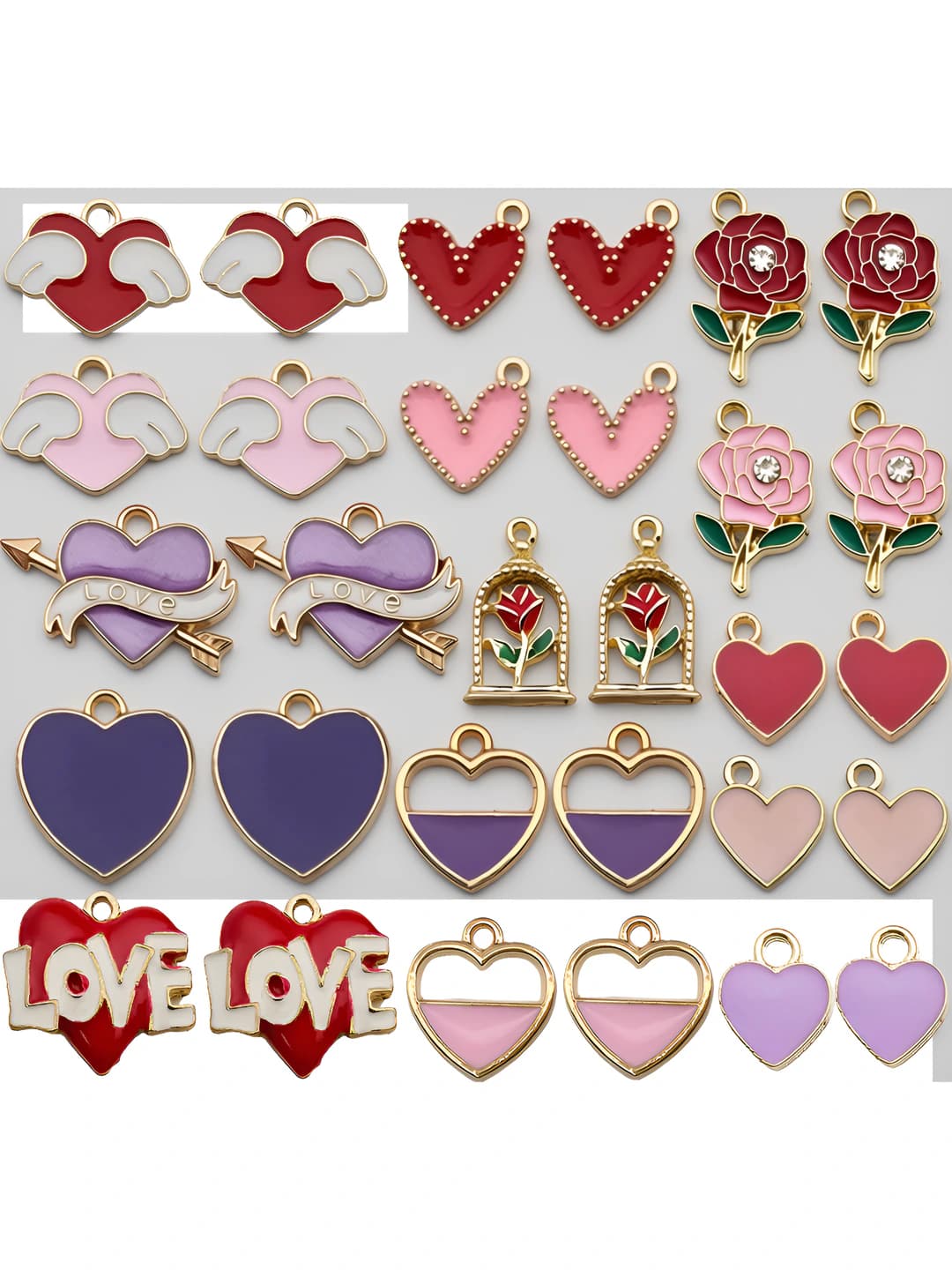 Women's DIY enamel alloy heart and rose shape charms