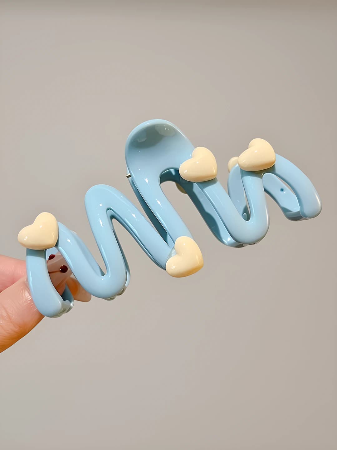 Blue heart wave hair clip 10.5 cm