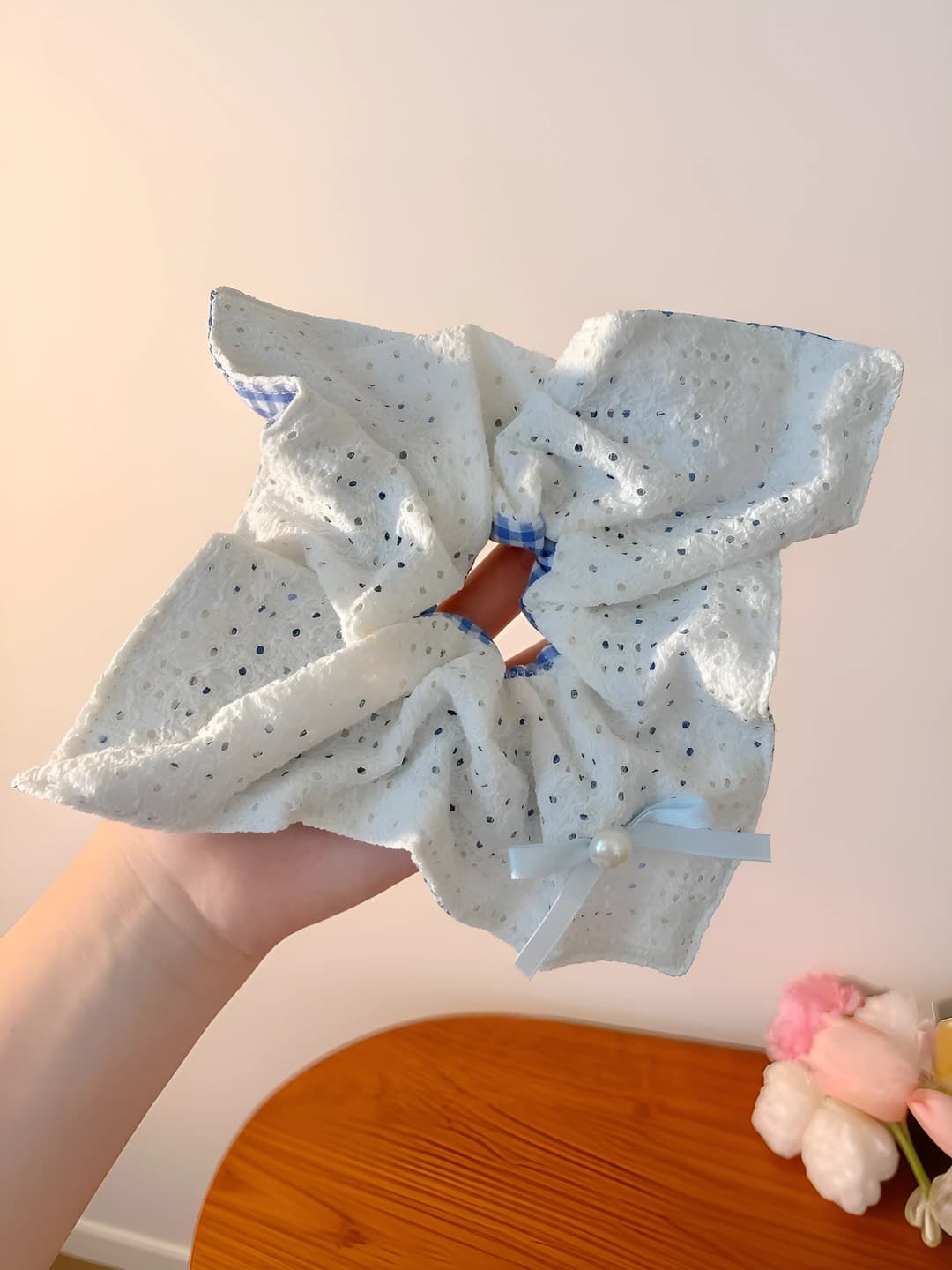 1# Blue plaid lace double-sided-square 24 cm