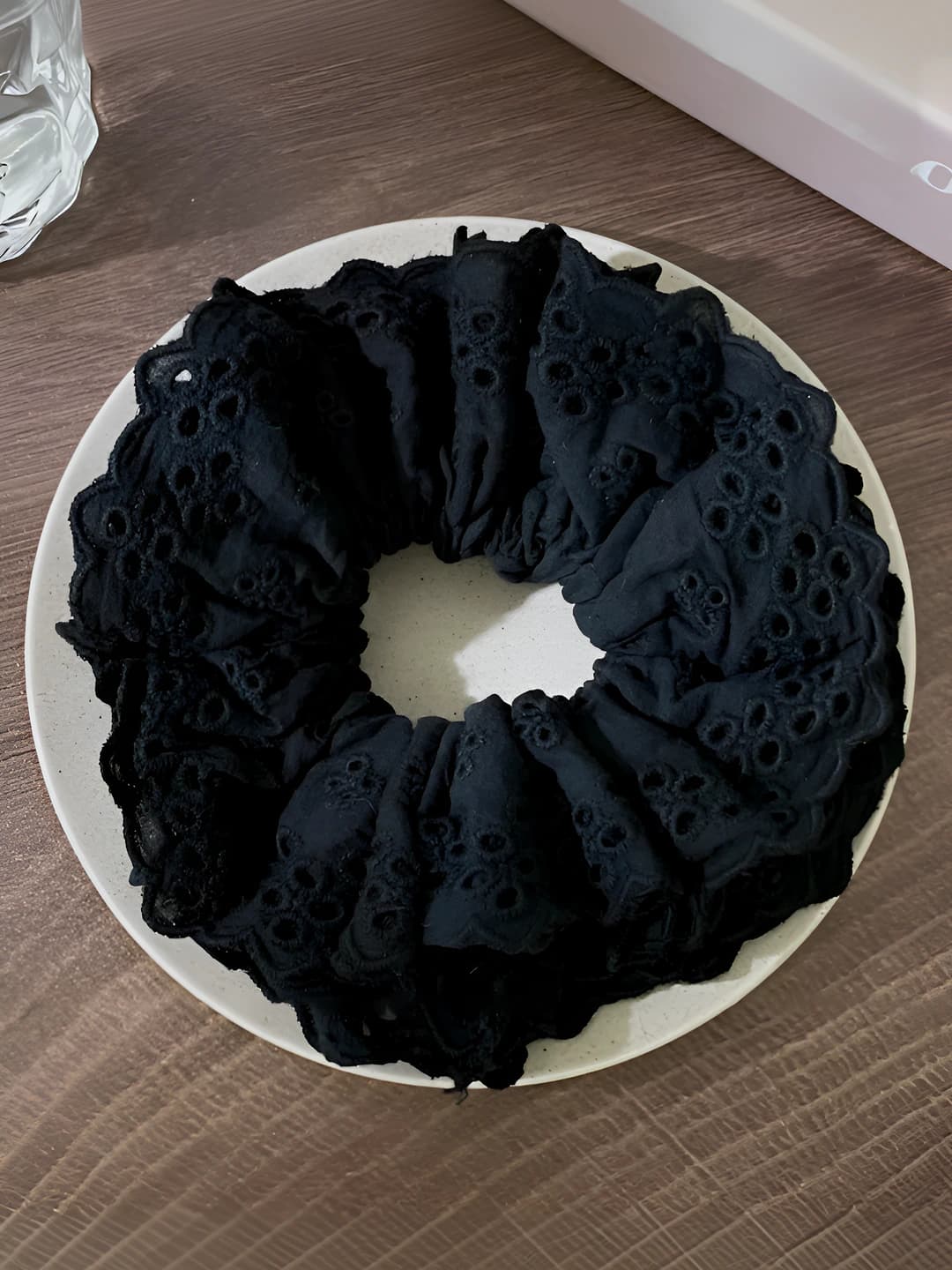Black, embroidered lace
