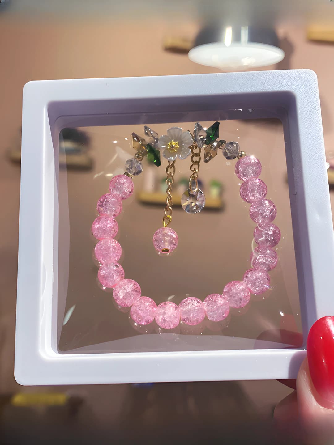 Pink floral cracked bracelet