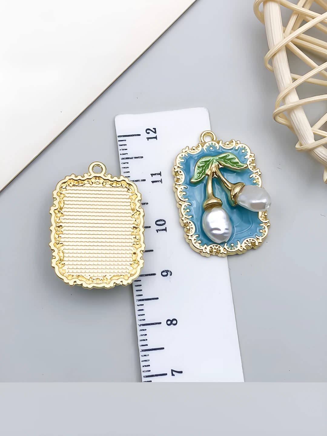 1 шт синий золотой квадратный жемчуг вишня 27x19x7mm-3.45g-23588