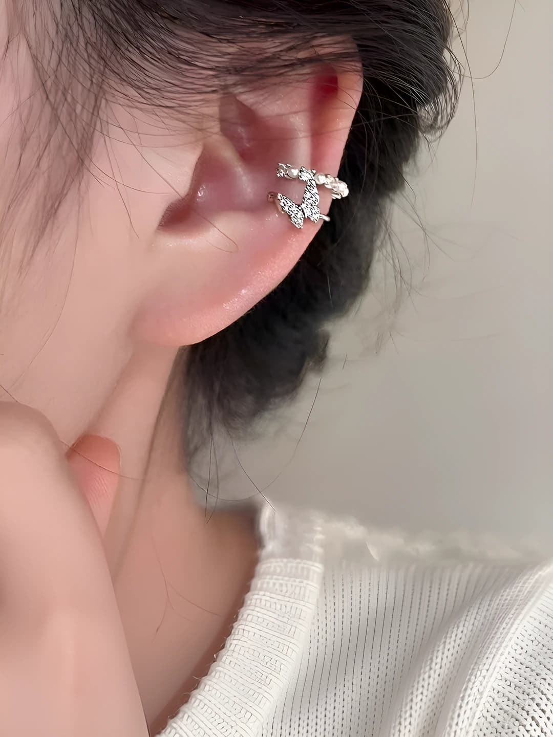 Silver butterfly pearl clip, 1 pc