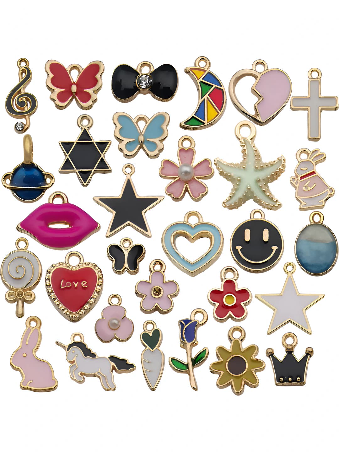 Women's DIY enamel alloy charms: note, heart, five-pointed star, peach and oval