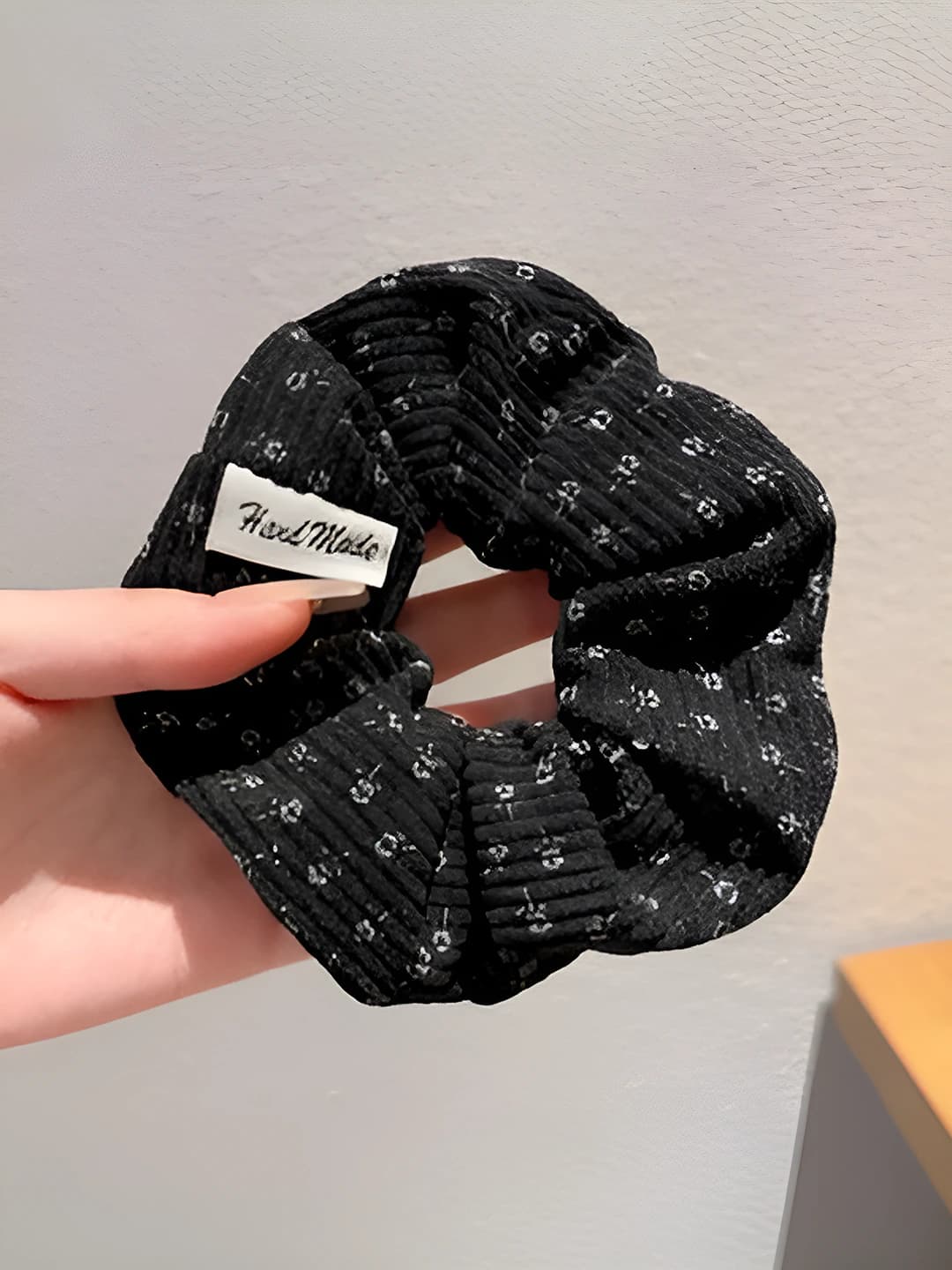 3# Black small floral velvet hair tie