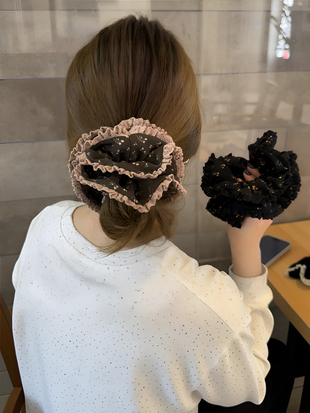 Women's Korean style floral scrunchie hair tie, loose fit, 2026