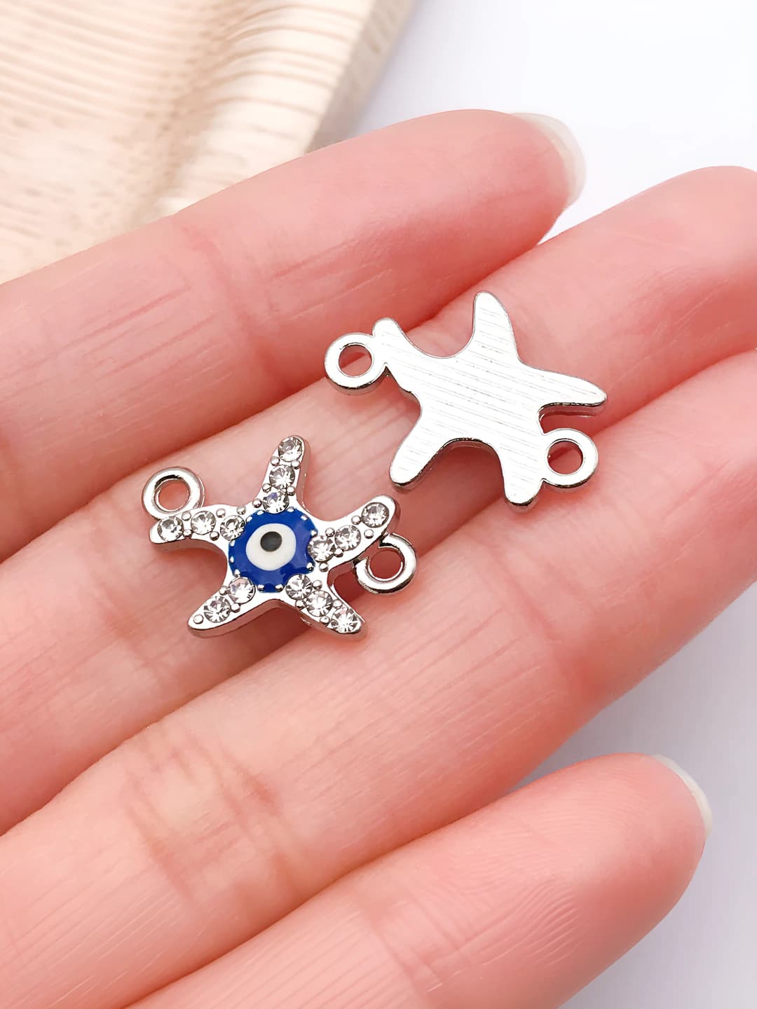 White k diamond star evil eye 17x12mm-1g
