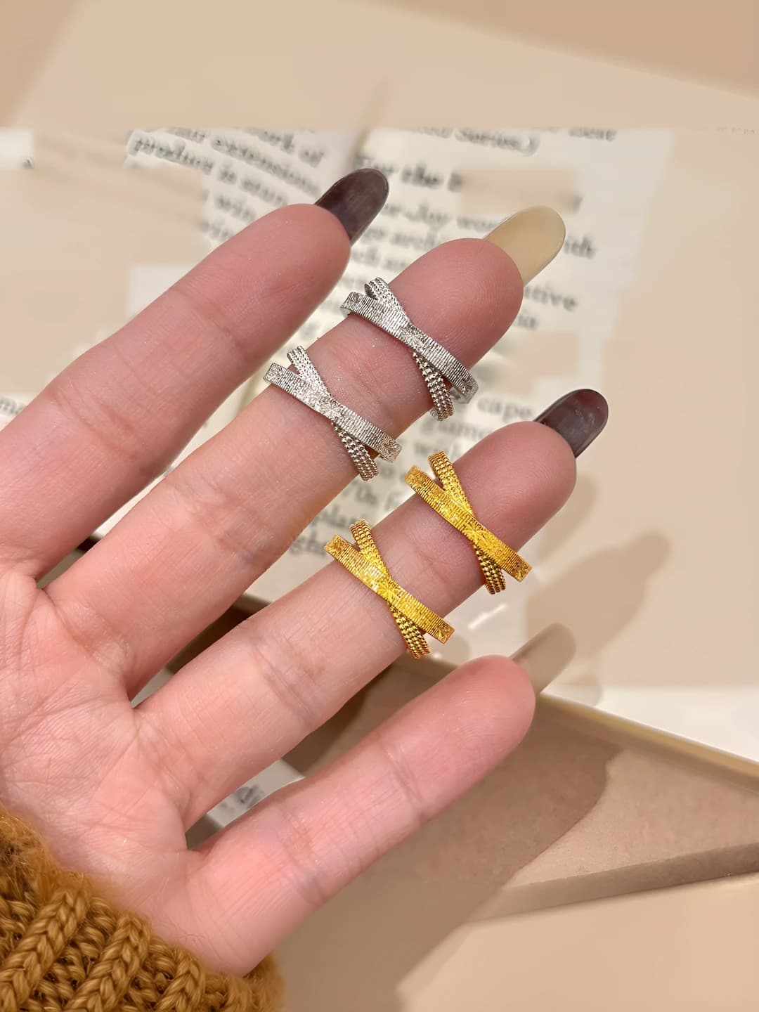 Women's stacking rings: copper, asymmetric design element, Japanese-Korean style, sweet and simple
