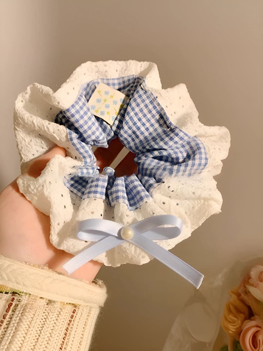 Blue plaid lace, double-sided, 16 cm