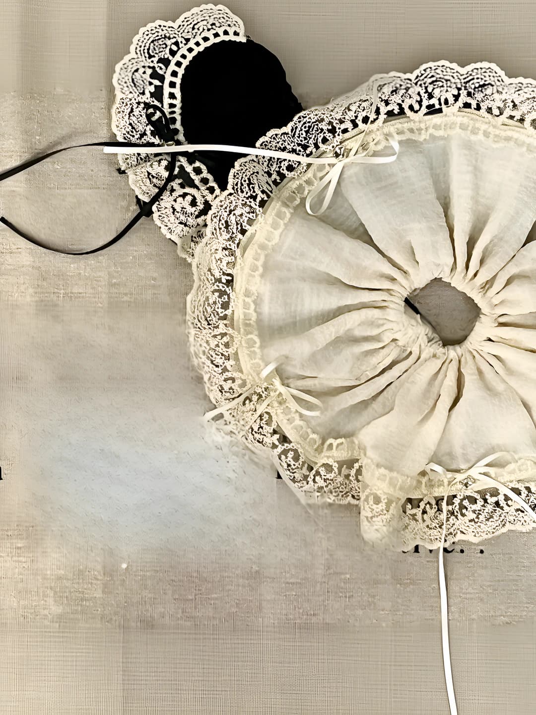 Women's lace scrunchie hair tie: large size, handmade, with ribbon, light luxury style