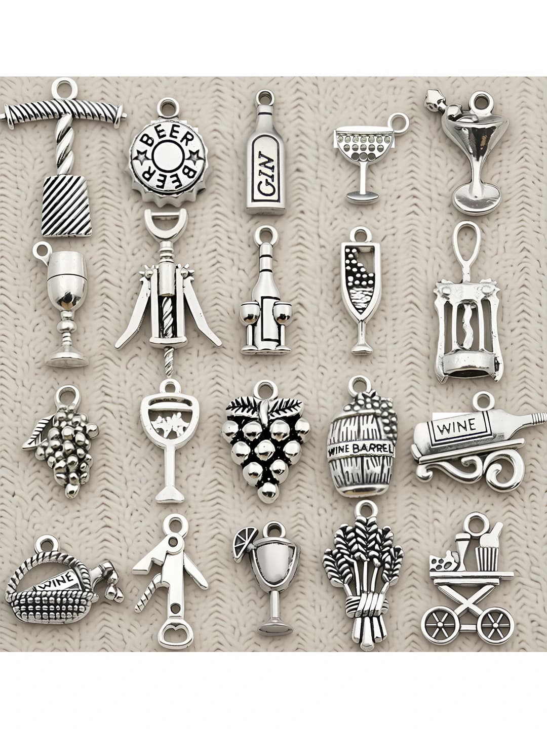 Women's DIY wine-themed metal charms/pendants, antique silver, for bracelets, necklaces, keychains