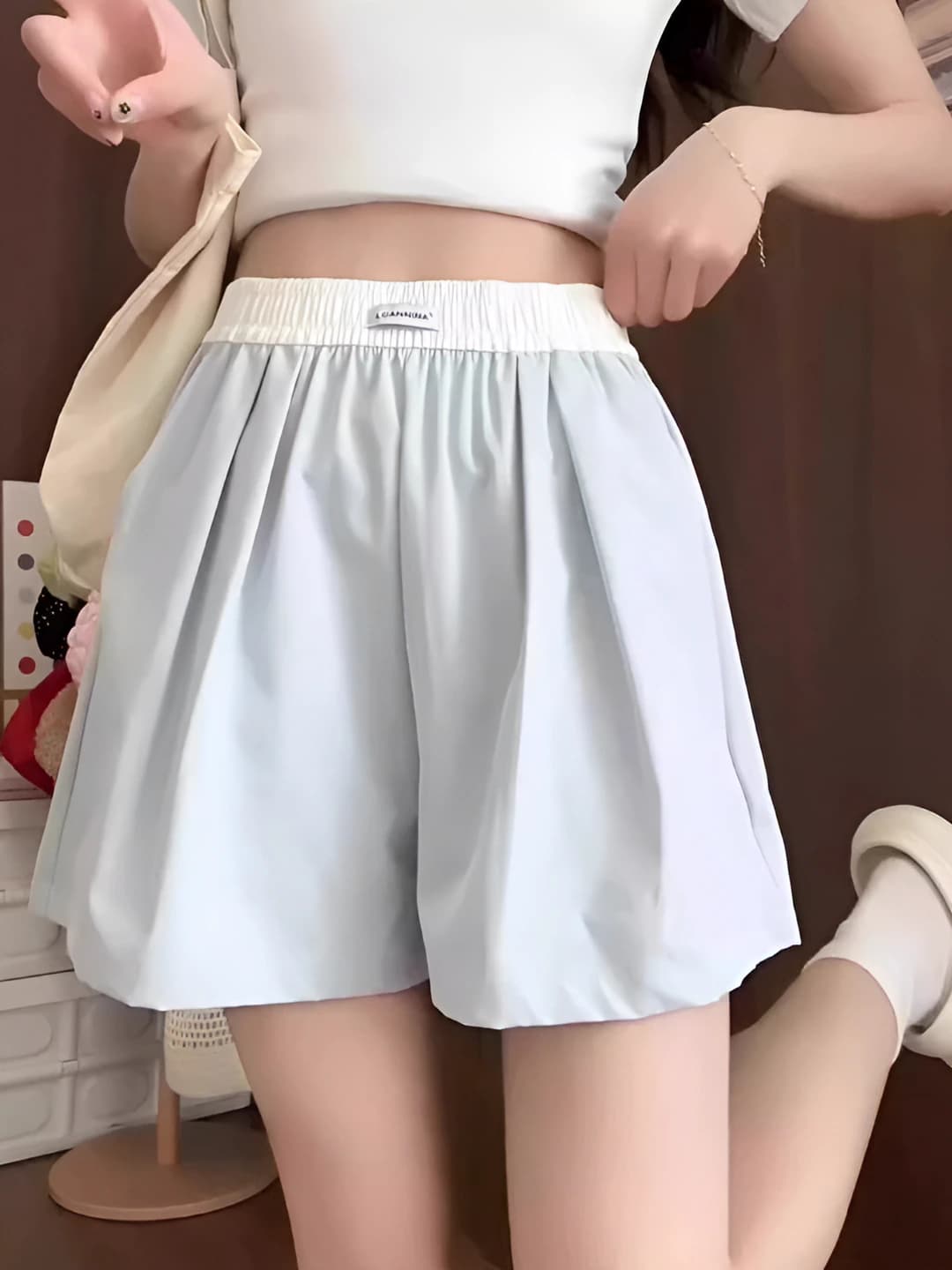 Women's 2026 summer sports casual shorts, high waist, elastic waist, slimming, A-line wide-leg shorts