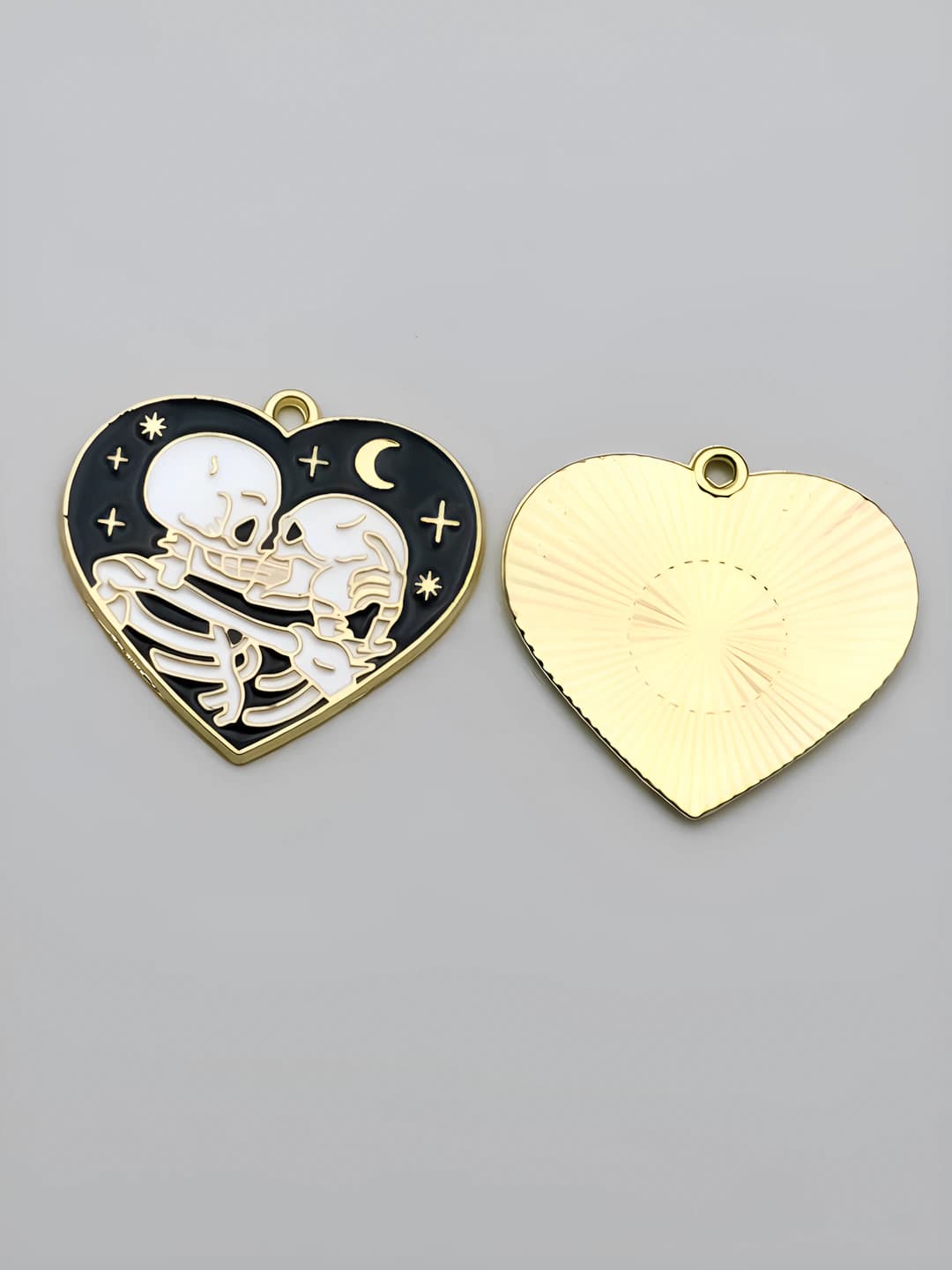 1 pc kc gold heart skull couple crystal ball base, 27x19mm, 3.6g