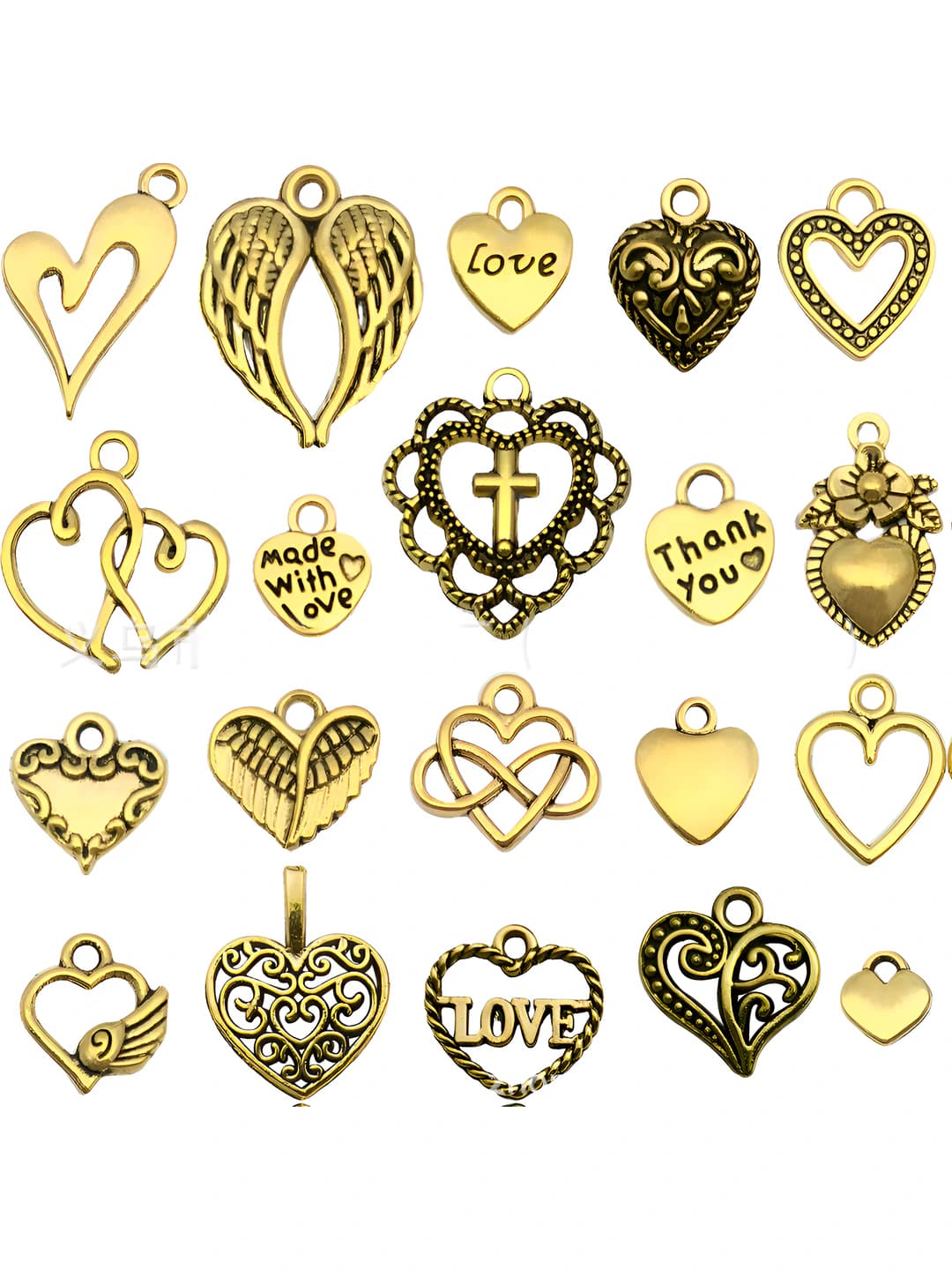 20 pcs mixed antique gold heart series, 1 each, 17g