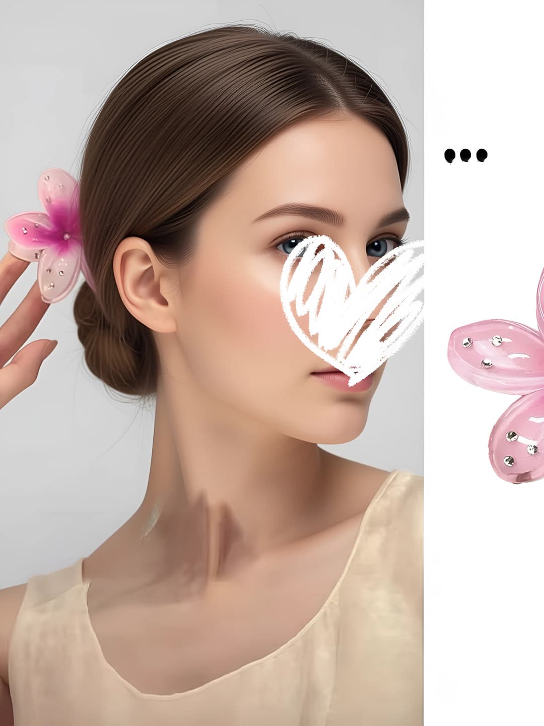 Pink floral rhinestone clip (1 pc)