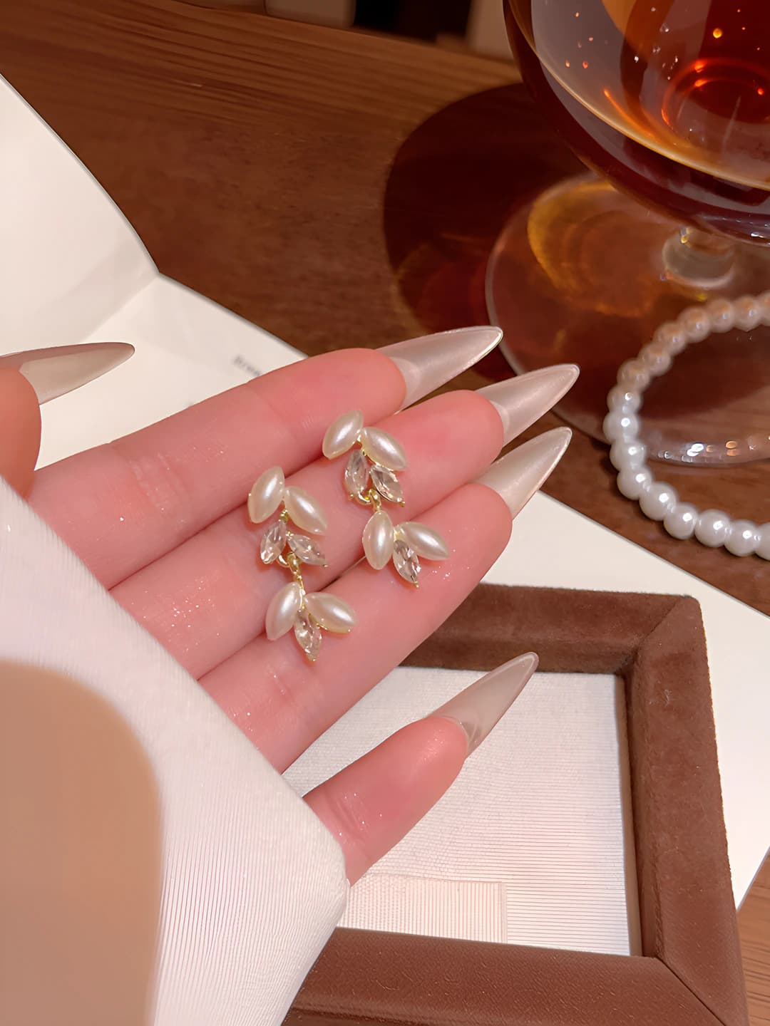 Women's earrings with zircon, wheat ears and pearls, 925 silver post, simple style