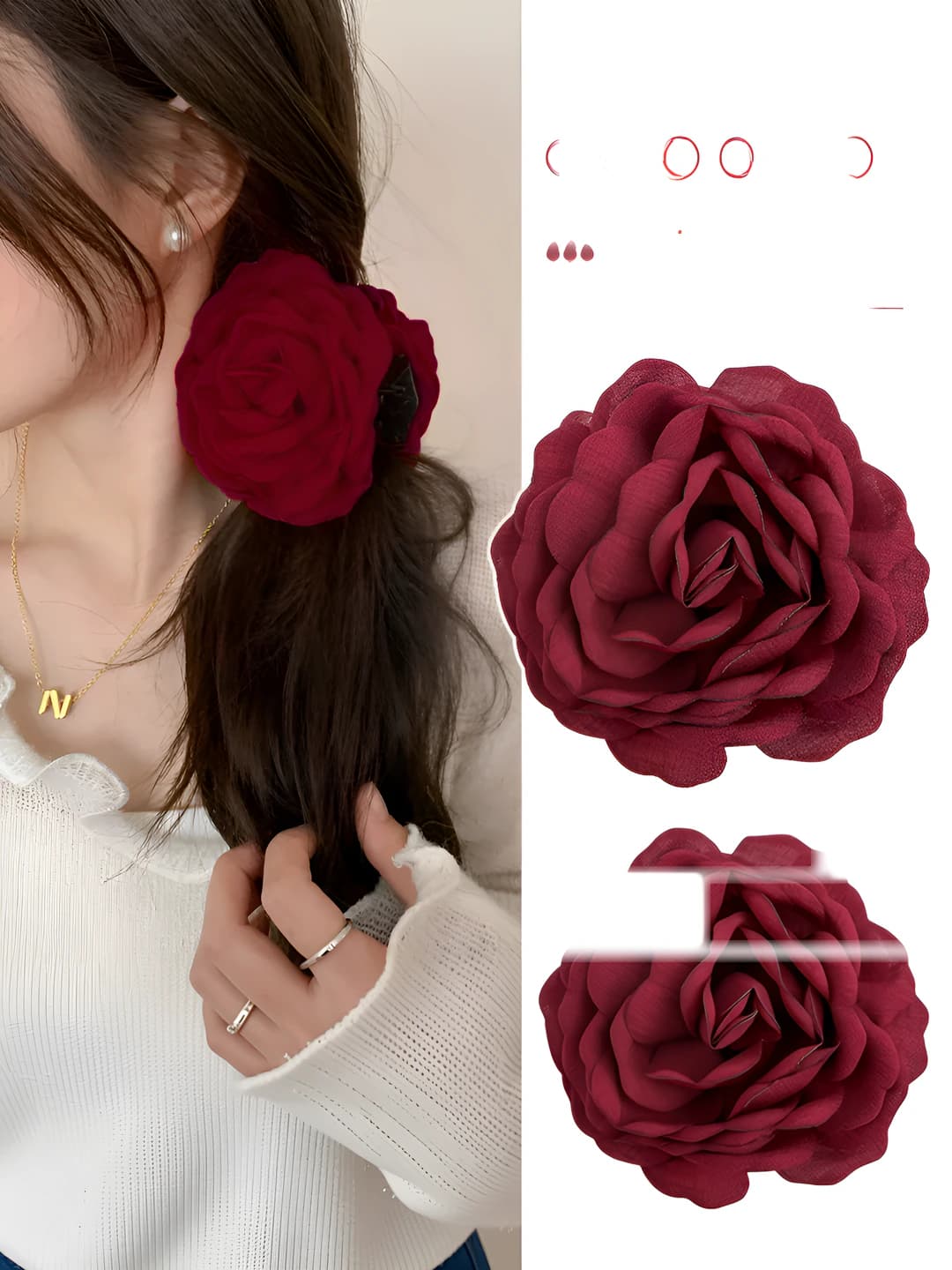 5# Red 8.2CM double flower clip