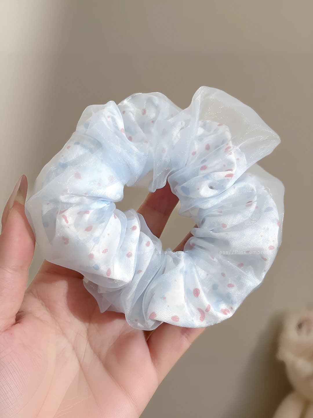 Milk blue bubble mesh hair tie ~10 cm