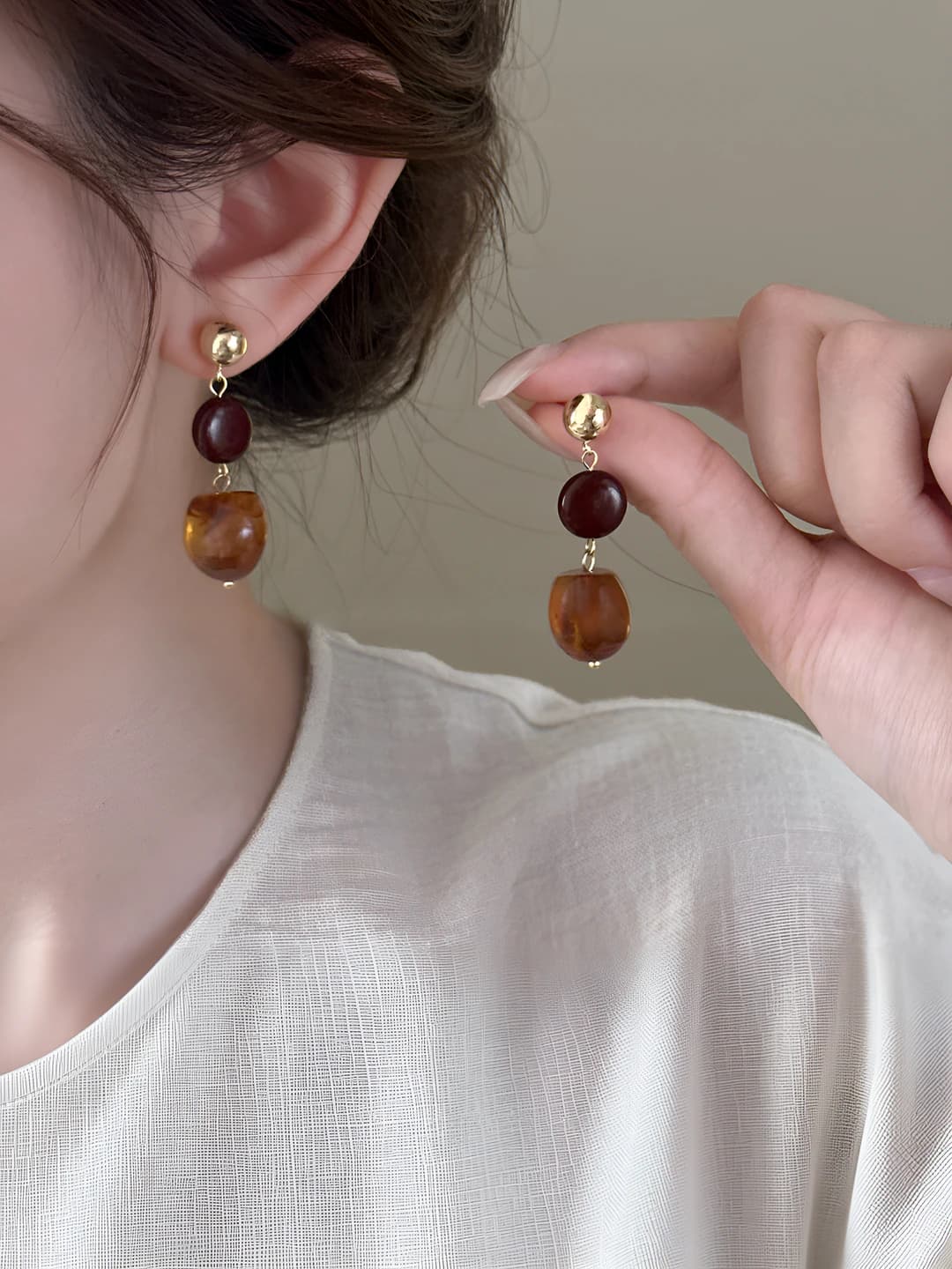 Women's retro long tassel earrings with natural stone, autumn-winter