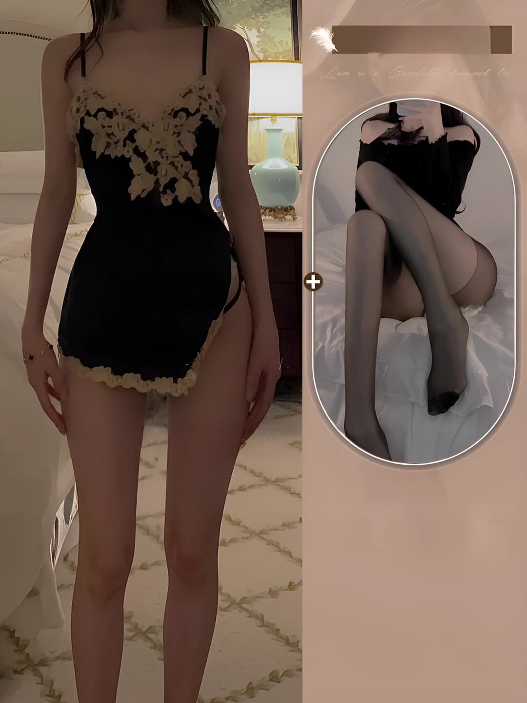Qora kamzori kiyim va T-shorts + qora ochiq po'ynak