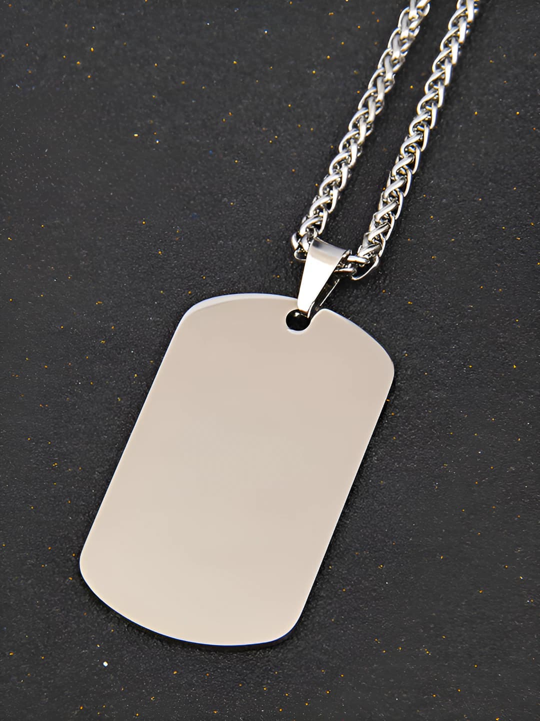 Silver dog tag + bone chain