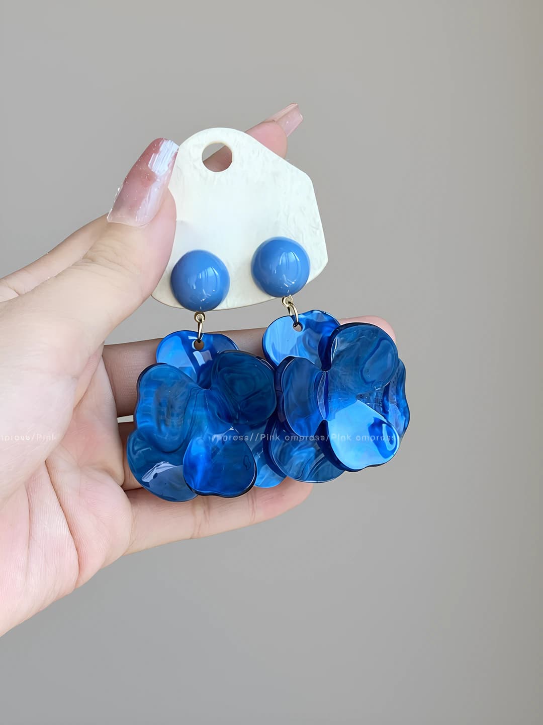 1# Blue flower earrings - Copper + Acetate