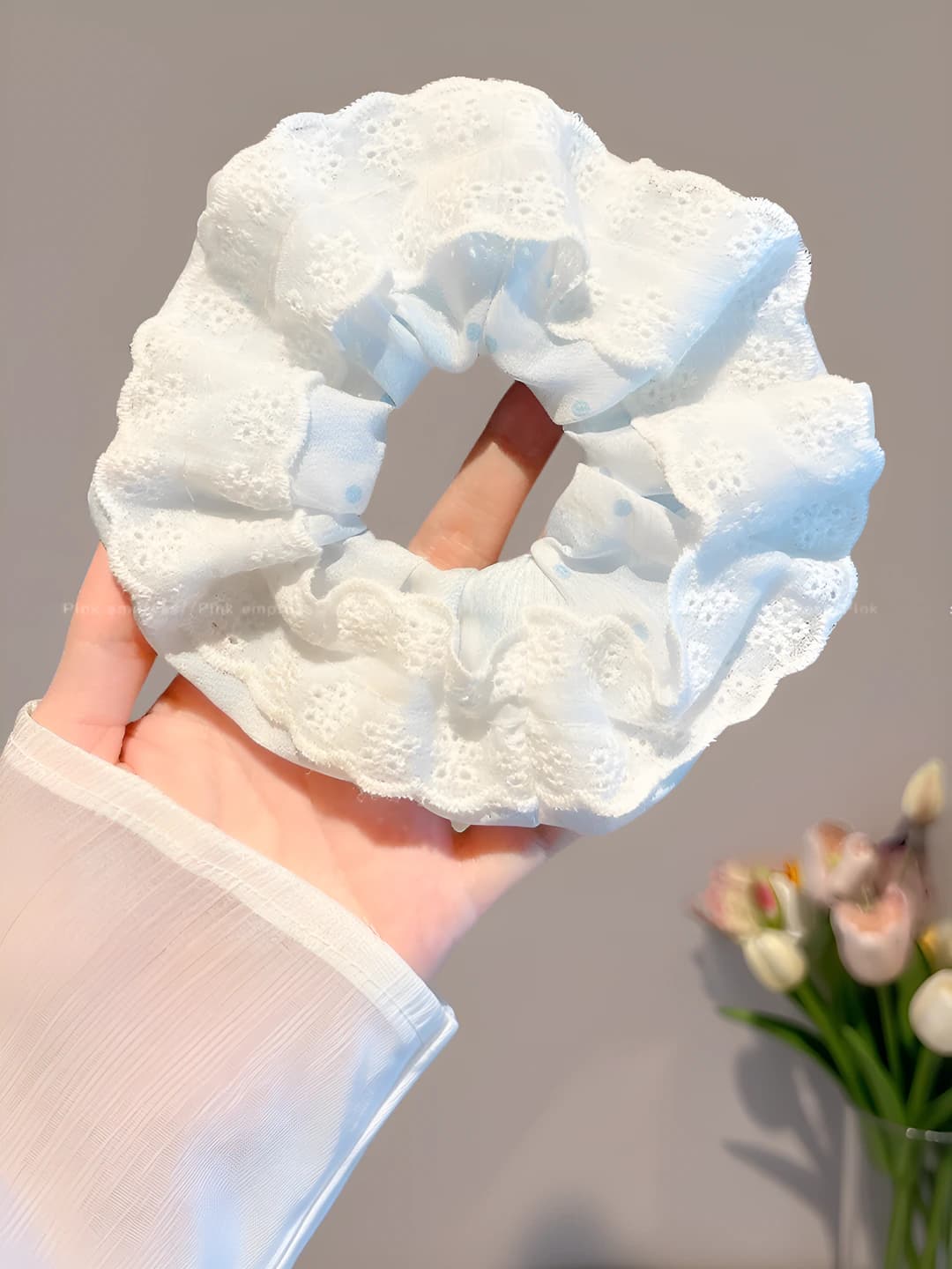 Blue polka dot, lace 10 cm