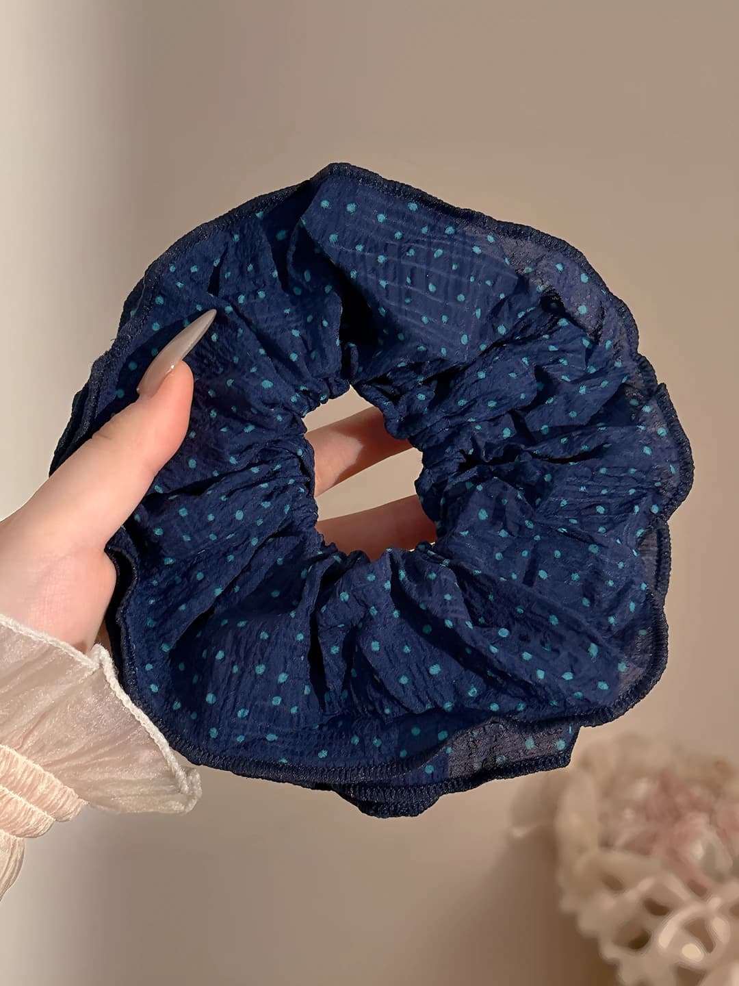 1# Dark blue polka dot hair tie 18 cm