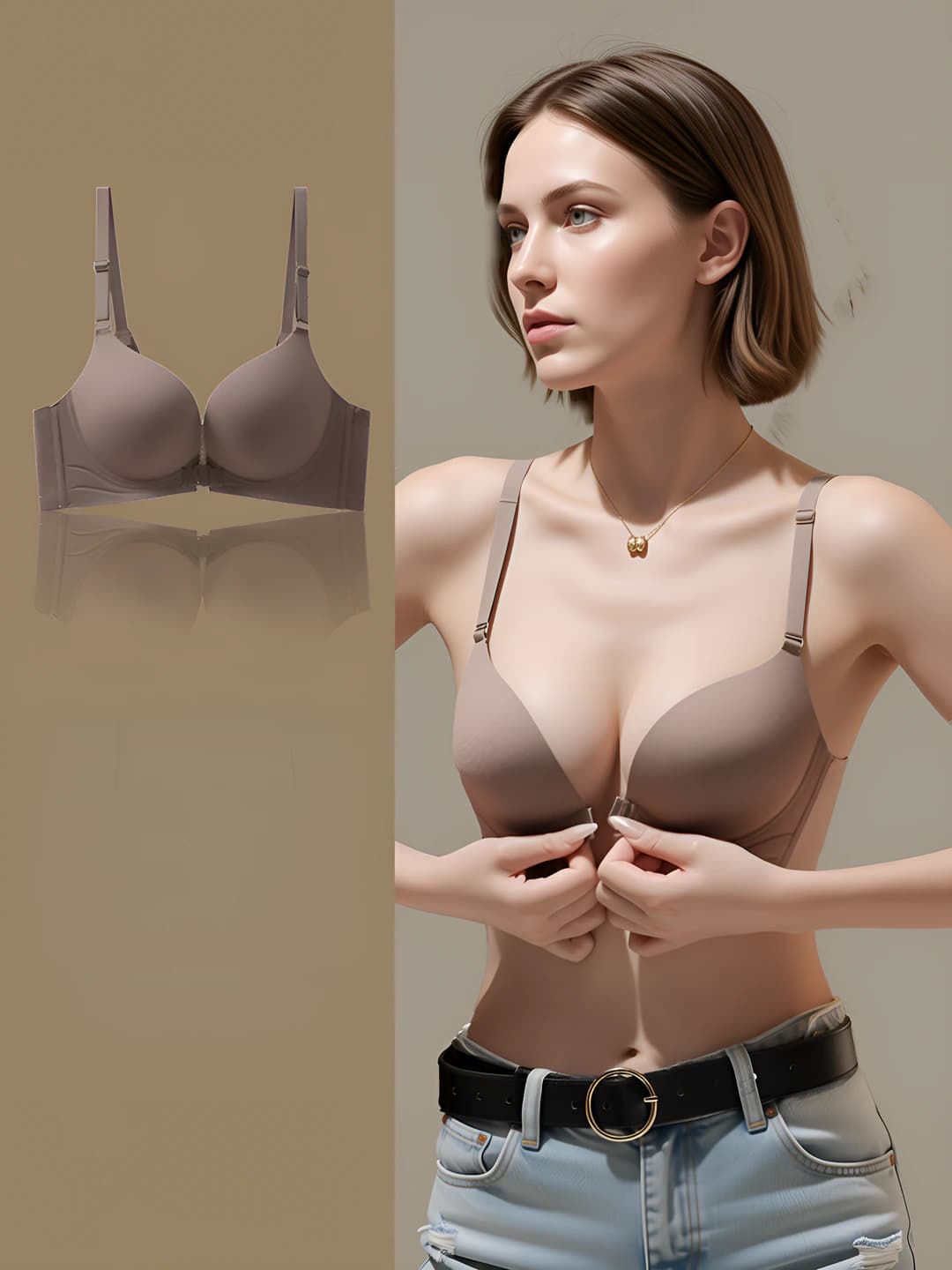 Women's seamless bra: all-season, breathable, lifting, side control, side fat collection, 3/4 cup, front closure