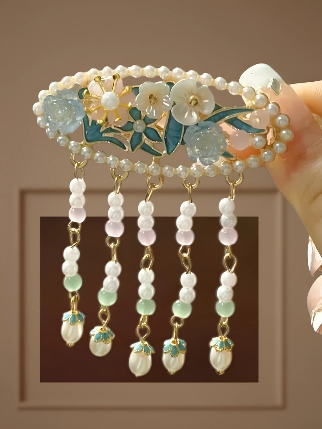 Pearl Flower Tassel Hair Clip