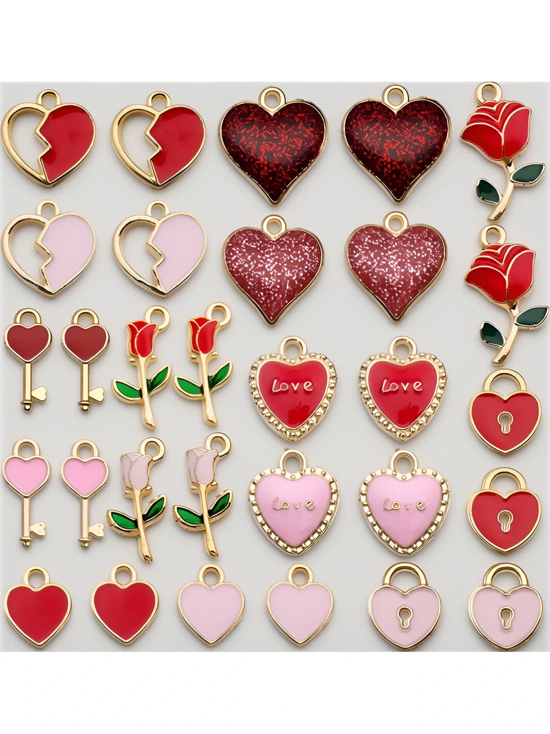30 pcs mixed enamel Valentine's set, heart flowers - 15 designs x 2 - 23g - SN627