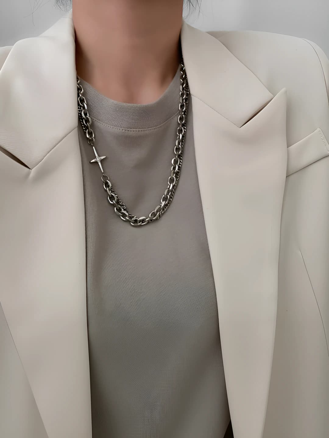Double layer cross titanium steel necklace