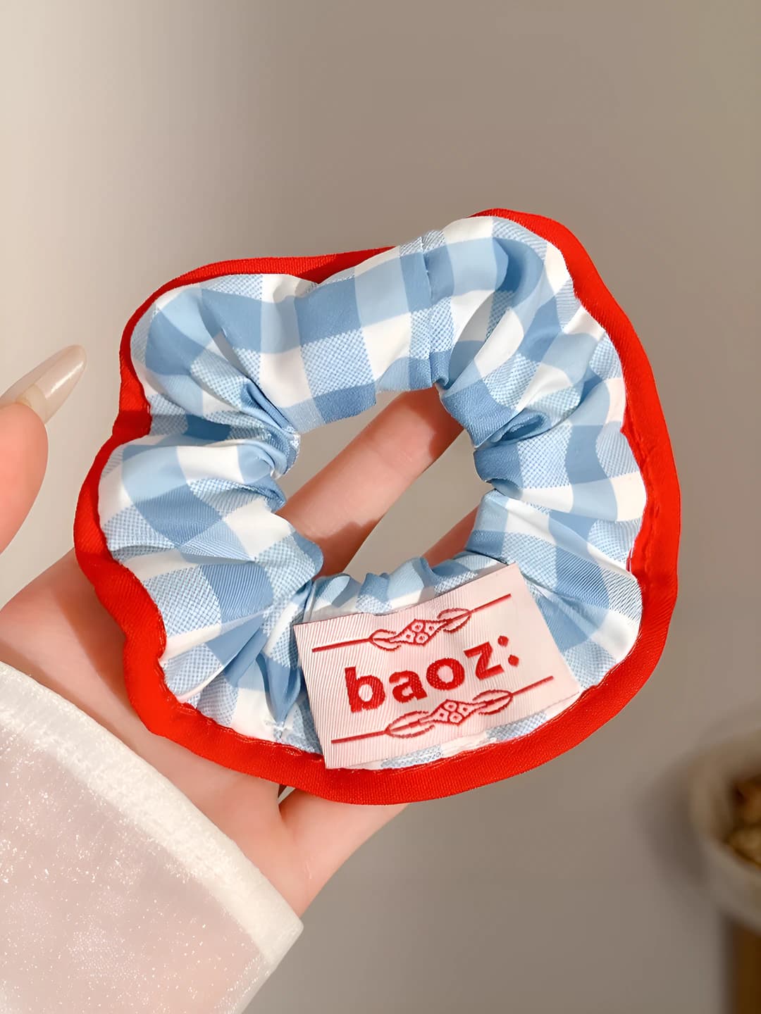 Blue plaid scrunchie ~12 cm