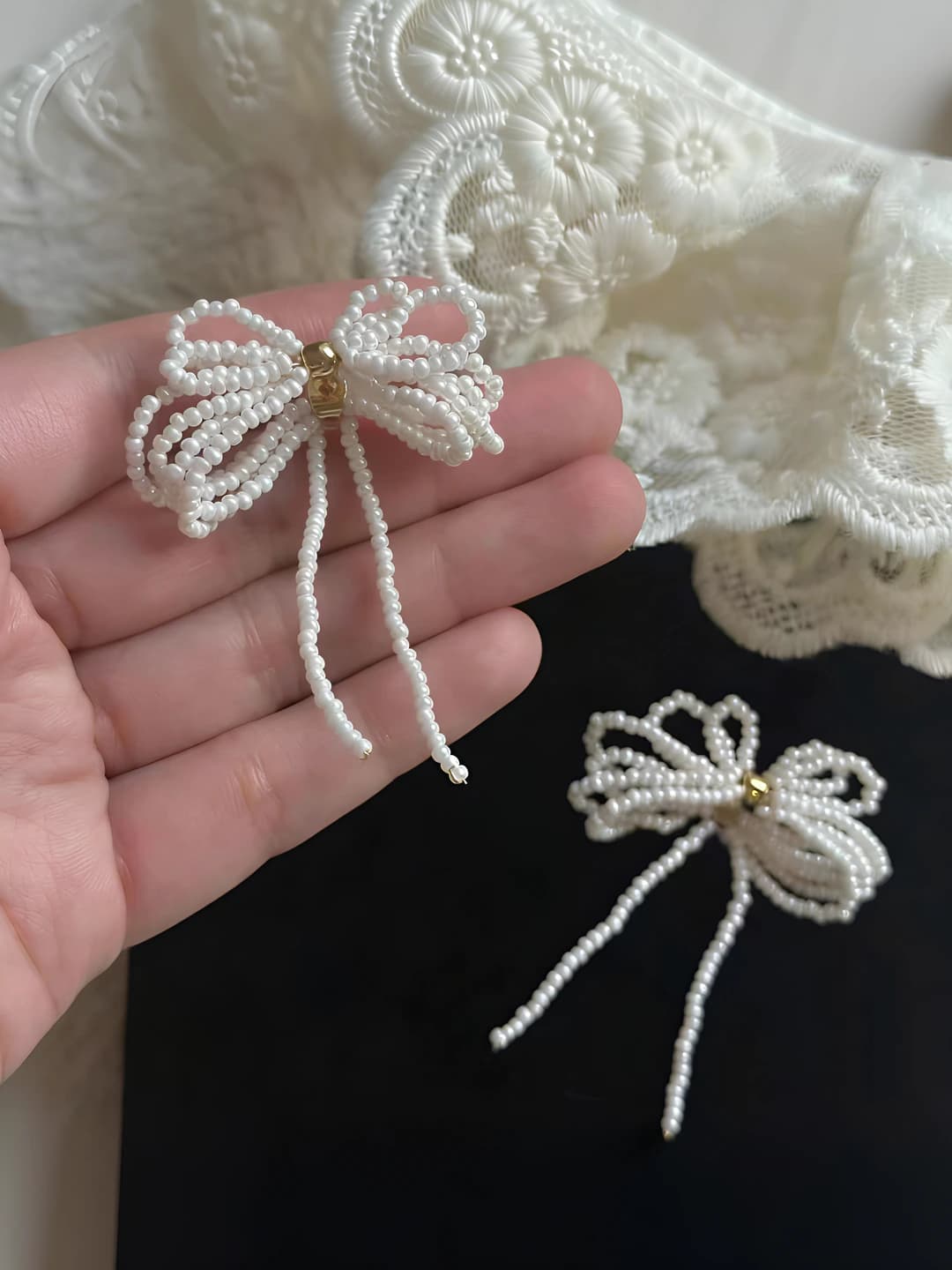 Bow handmade beaded earrings