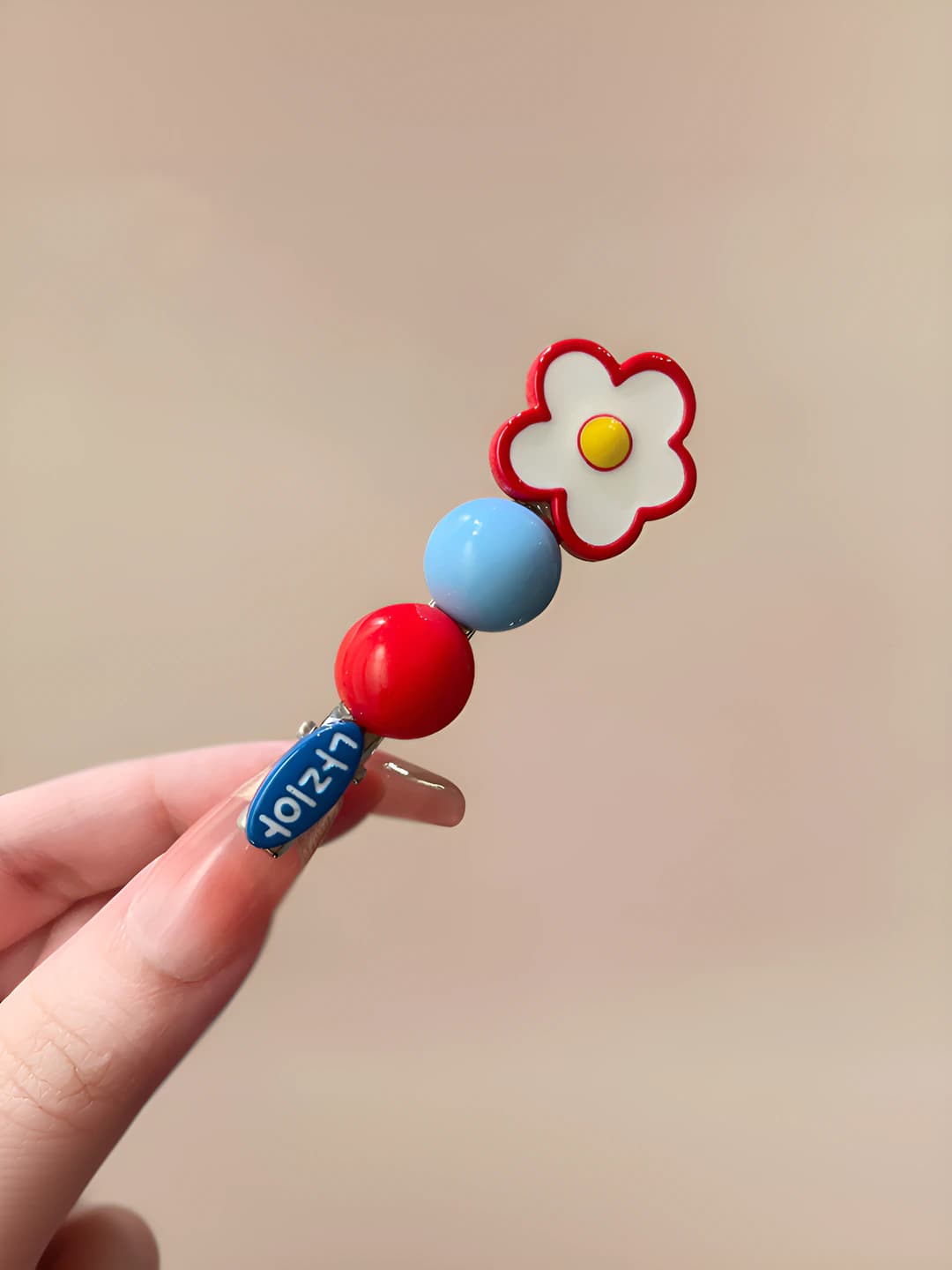 2# Blue label bead flower clip ~6 cm