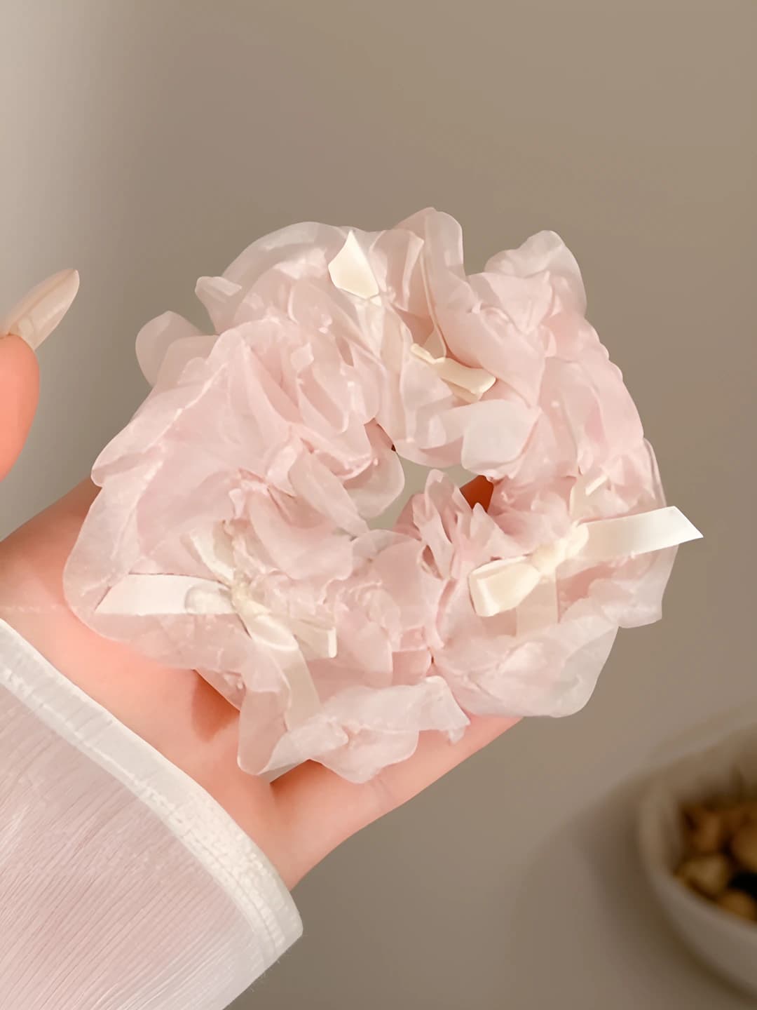 3# Creamy white bow pink 10 cm
