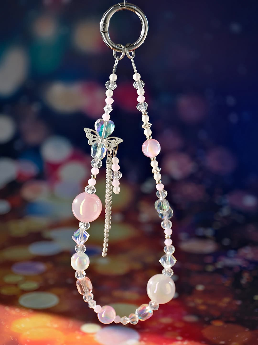 Women's keychain: handmade beads, butterfly with tassel and small animal pattern