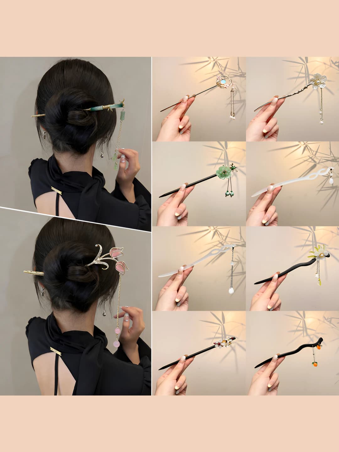 Women's hairpins and bobby pins: handmade, floral shape, antique style, new Chinese design element, individual packaging