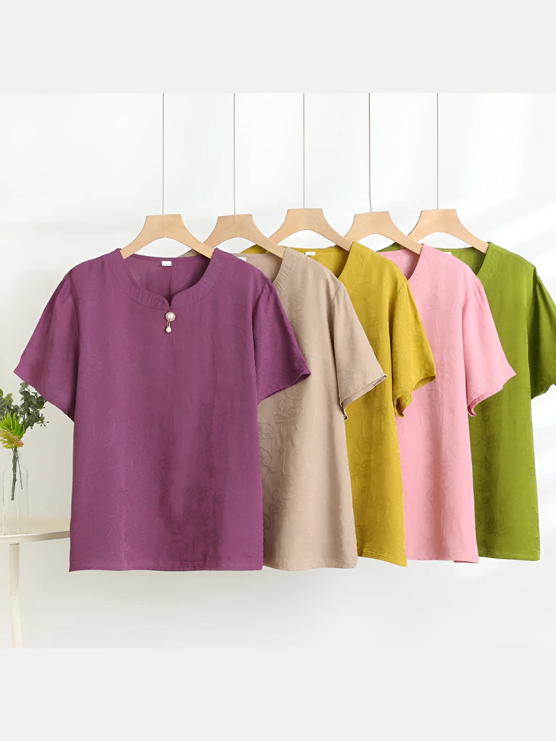 Women's short-sleeve t-shirt, thin, solid colour, loose fit, slimming, summer