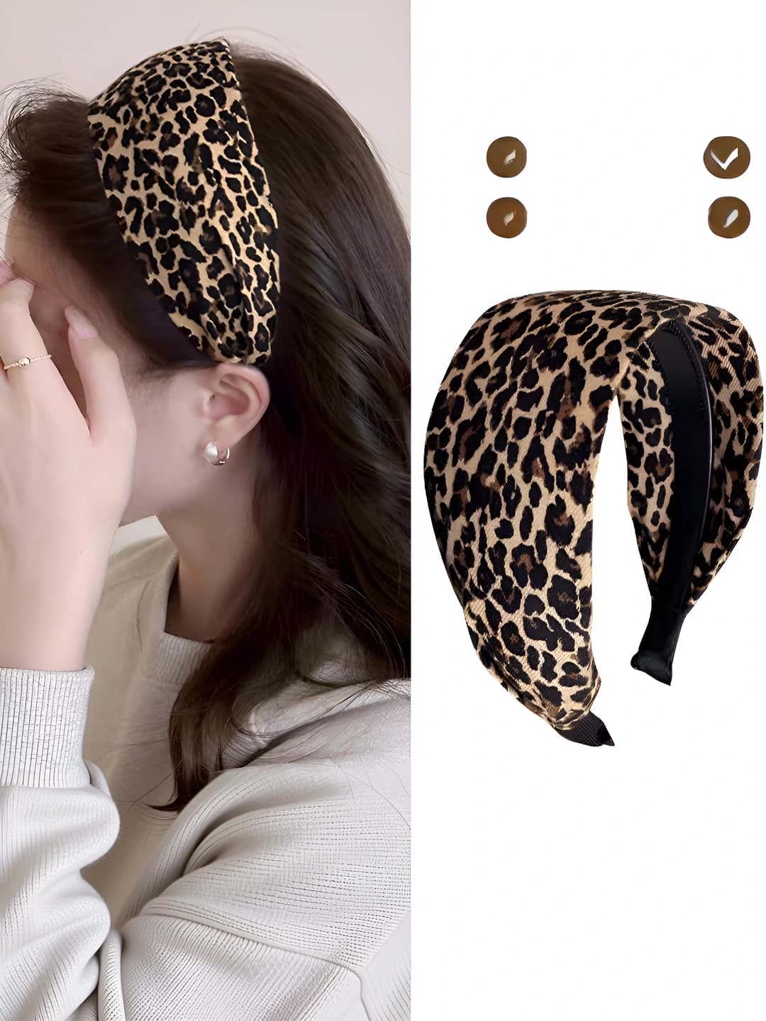 Ayollar uchun leopard naqshli keng obodok, retro uslub, yuqori sifatli va zamonaviy