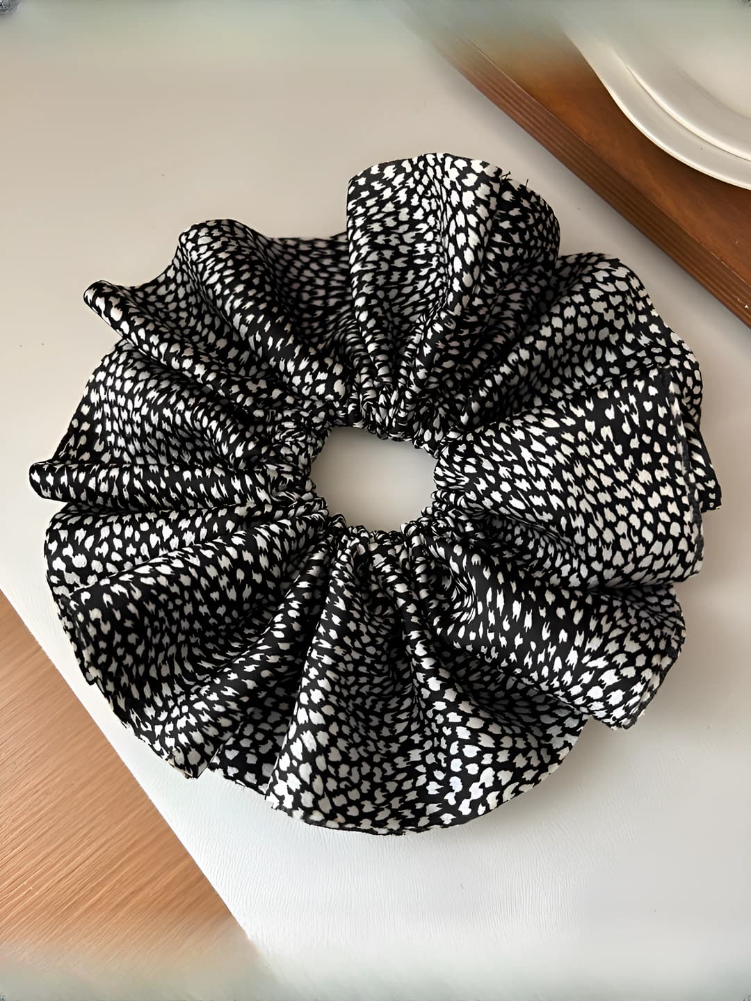 Leopard double hair tie - black & white