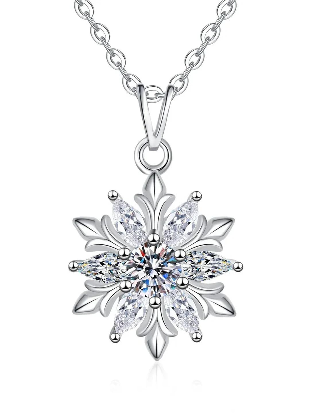 Ayollar uchun moissanite qor donachasi zanjir, titan po'lat, geometrik dizayn elementi, 41-50 sm