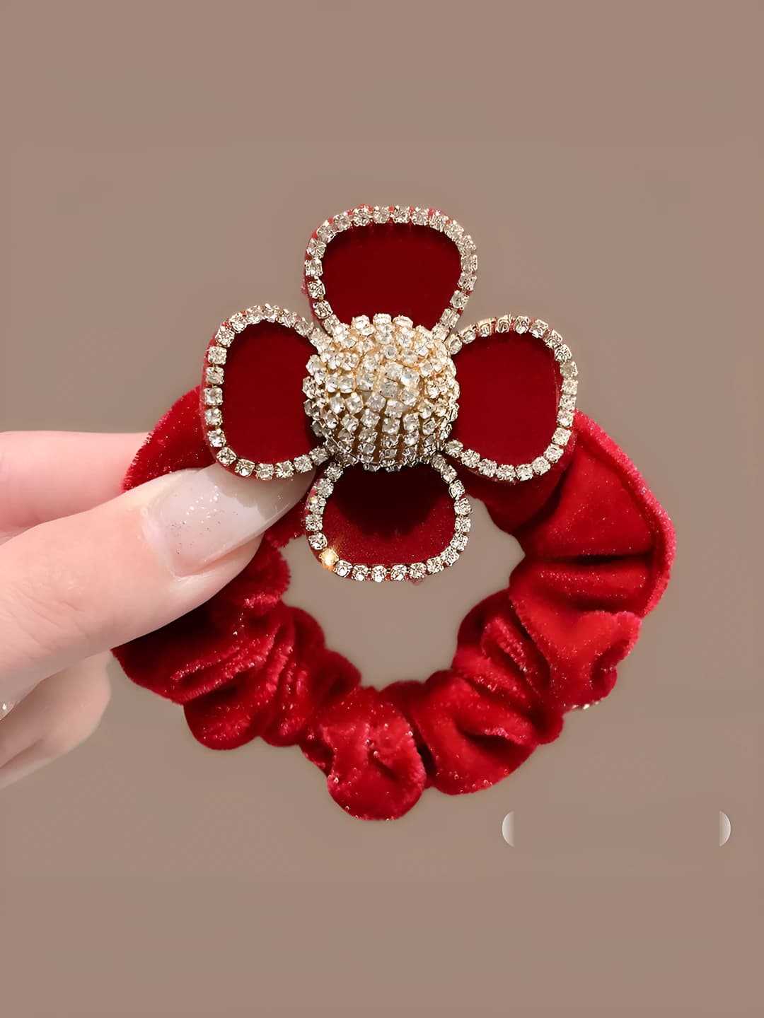 Wine red small floral hair tie