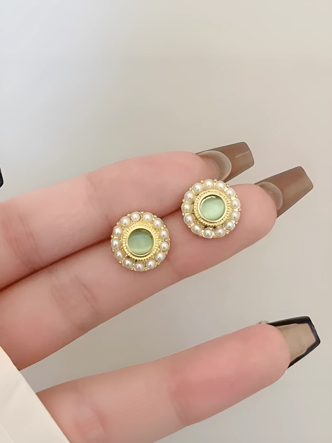 Green cat's eye studs