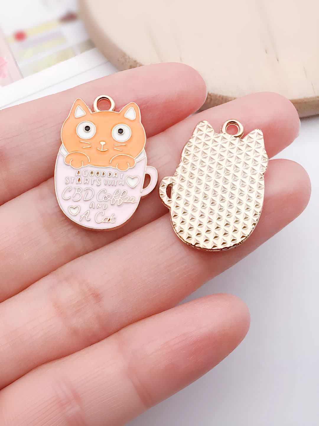 1 pc orange epoxy tea cup cat pink cup 25x18mm-2g-19422