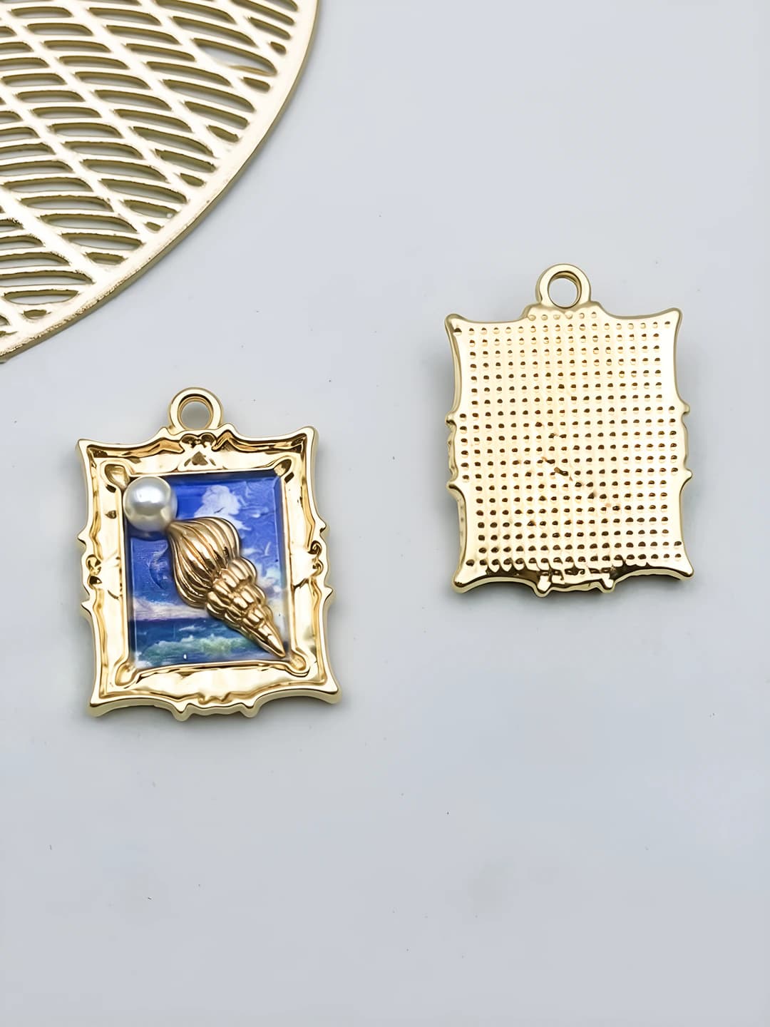 1 шт синий квадрат жемчуг раковина 26x19x5mm-3.55g-23582