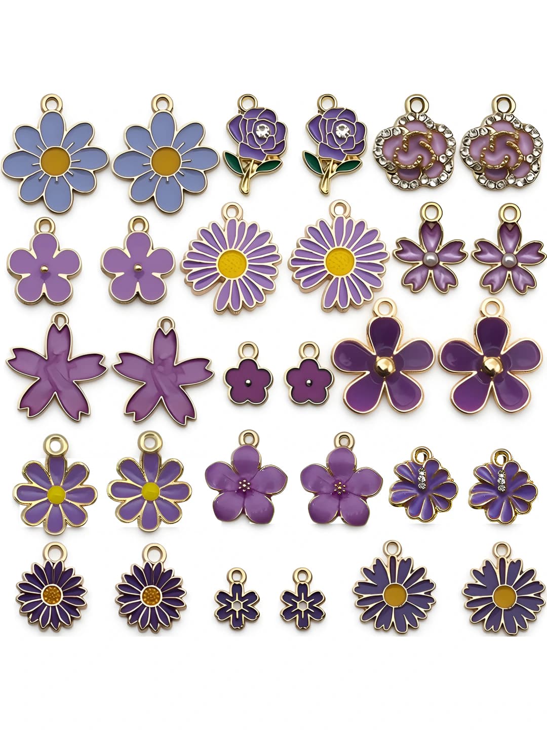 Mixed 30 pcs purple flowers, 15 styles x2-30g-SN742